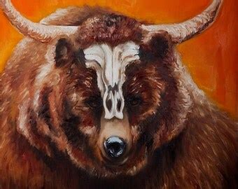 Gallery Wrapped, Bear with Longhorn Skull Oil Painting