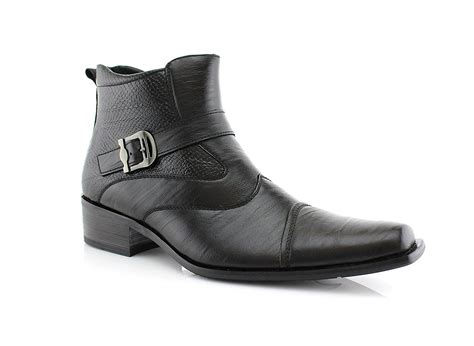 Amazon.com | Delli Aldo Men's Ankle High Dress Boots | Buckle Strap ...