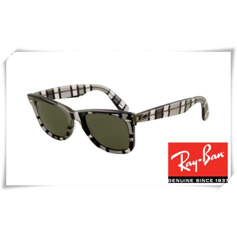 Fake ray bans Original Wayfarer Sunglasses Black White Grey Stripe Frame Green Lens in 2021 ...