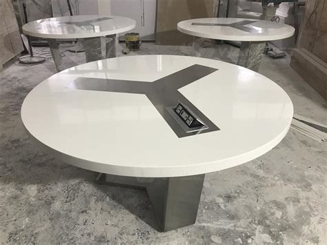 White Stone Top Conference Table Modern Design Round Shap