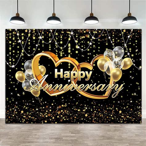 Happy Anniversary Backdrop Black and Gold Balloons Photography ...