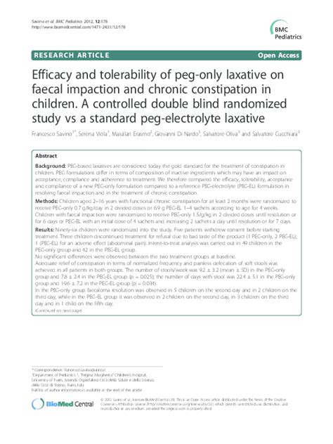 (PDF) Efficacy and tolerability of peg-only laxative on faecal impaction and chronic ...