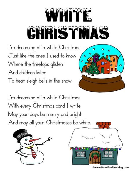 Christmas Worksheets - Have Fun Teaching | Música é vida, Canção, Natal