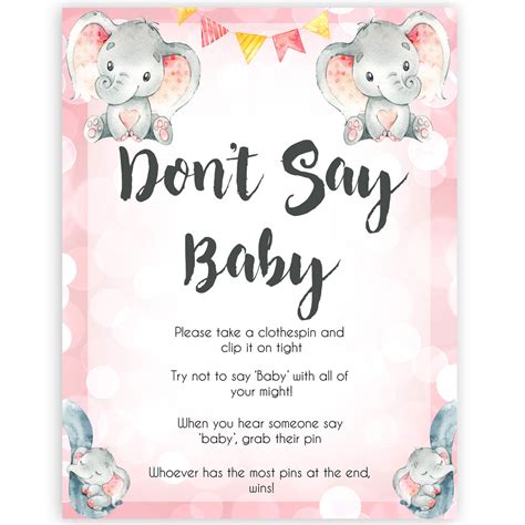 Don't Say Baby Game - Pink Elephant Printable Baby Shower Games – OhHappyPrintables