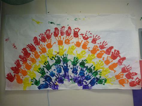 A handprint rainbow that my preschool class did as part of our ...