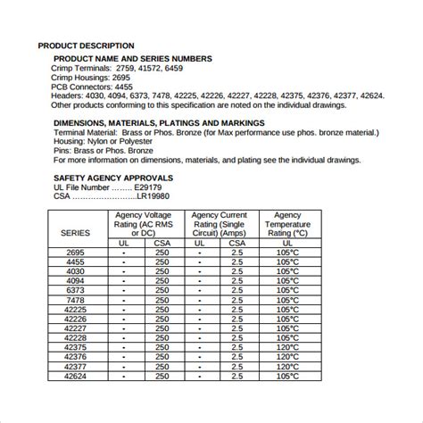 FREE 12+ Spec Sheet Samples in PDF | Google Docs | Google Sheets | MS Excel | MS Word | Numbers ...