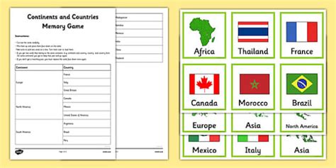 Continents and Countries Memory Game (Teacher-Made) - Twinkl