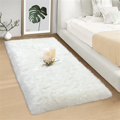 Buy Ciicool White Fur Rug Fluffy Rug, 2x4 ft Small Faux Fur Rugs for Bedroom, Washable Faux ...