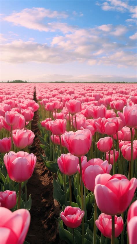 Field Of Pink Tulips - Aestheticwallpapers.com