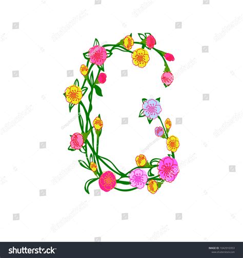 Cute Colorful Floral Alphabet Letter G: ภาพประกอบสต็อก 1042910353 | Shutterstock