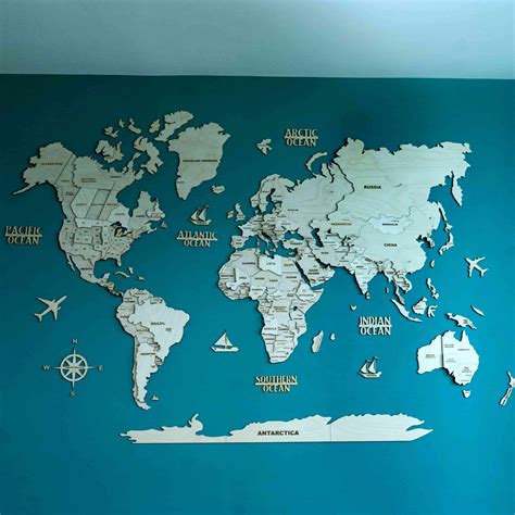 3D Natural Wooden World Map for wall • The Map Store