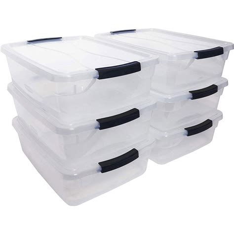 5 Pack Storage Containers Box Lids Colored Case Tote Plastic Stackable ...