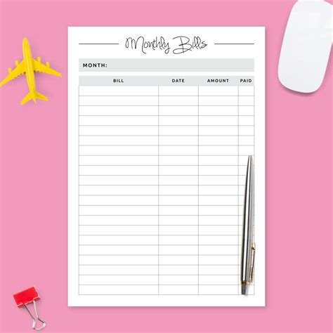 Monthly Bill Pay Template Collection