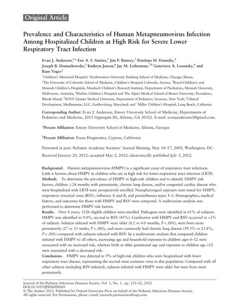 (PDF) Prevalence and Characteristics of Human Metapneumovirus Infection ...