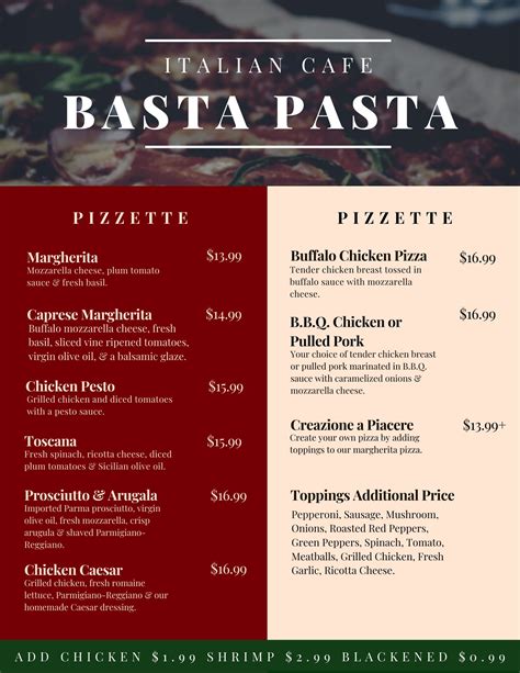 Food Menu - Basta Pasta