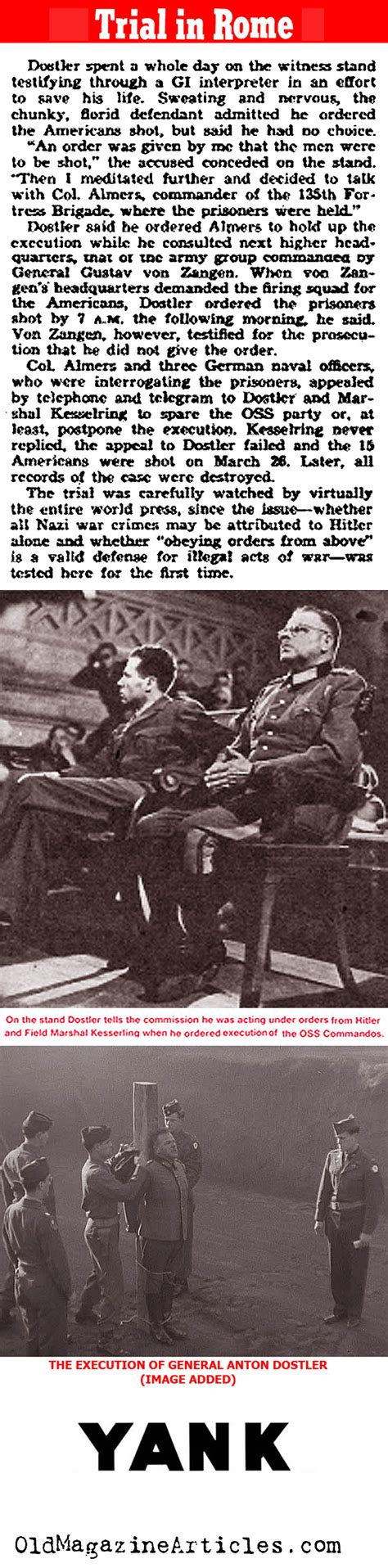 GENERAL ANTON DOSTLER TRIAL,ANTON DOSTLER ON TRIAL 1945,ANTON DOSTLER CRIME IN OCCUPIED ITALY ...