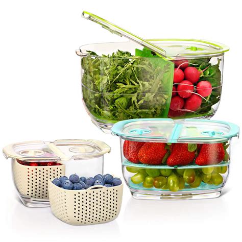 LUXEAR Fresh Produce Vegetable Fruit Storage Containers 3Piece Set, BPA-free Fridge Storage ...