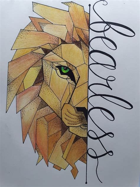 Fearless lion. | Geometric lion, Lion art, Lion drawing simple