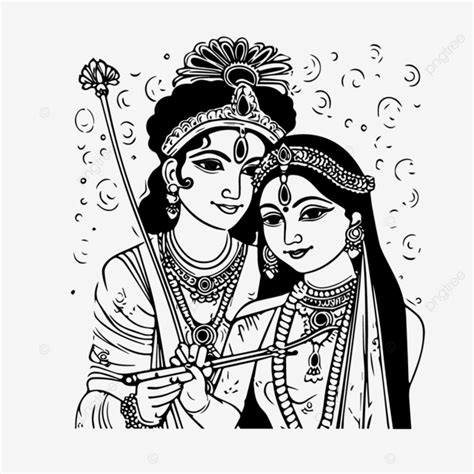 God Radha Krishna Black And White Coloring Page Vector, Mohan, Krishna ...