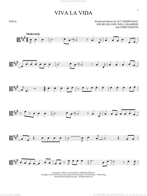 Berryman - Viva La Vida sheet music for viola solo [PDF]