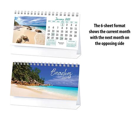 2025 Beaches 6-Sheet Desk Calendar | 6-1/4" x 4" Custom Printed Tent Style Desk Calendars