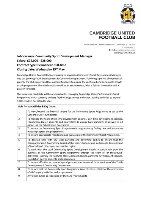 Cambridge united community sport development manager by Cambridge ...