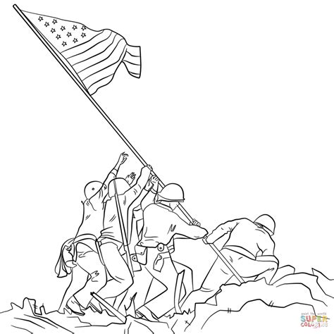 Raising the Flag on Iwo Jima coloring page | Free Printable Coloring Pages