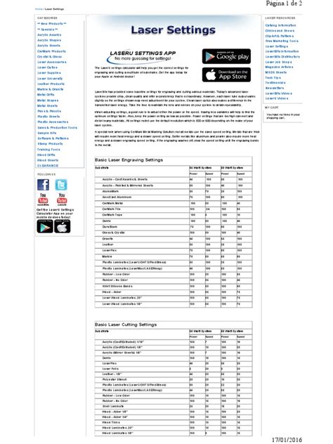 Laser Settings | Engraving | Laser | Free 30-day Trial | Scribd