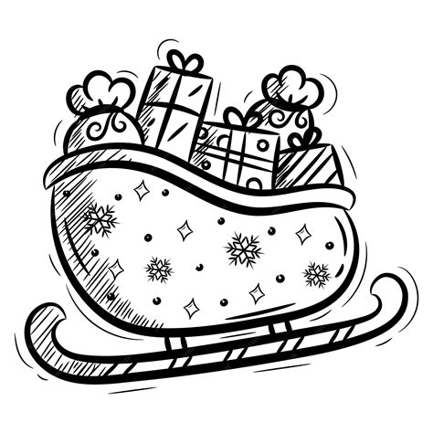 Premium Vector | Christmas hand drawn santa claus sleigh with gifts doodle in a black sketch