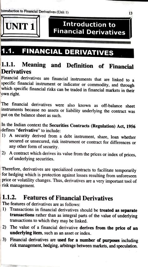 Financial Derivatives U-1 - Introduction to Financial Derivatives (Unit 1) 13 Introduction to ...