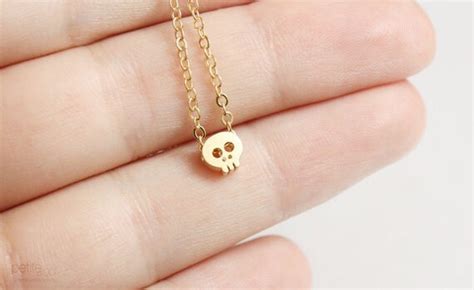 tiny gold skull necklace dainty minimalist jewelry / gift