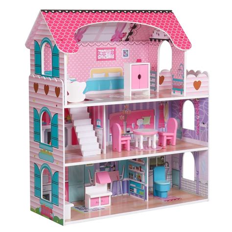 Large Children's Wooden Dollhouse Kid House Play Pink with Furniture - Walmart.com - Walmart.com