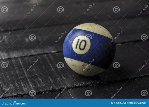 Old Billiard Ball Number 10 Striped White and Blue on Black Wooden ...