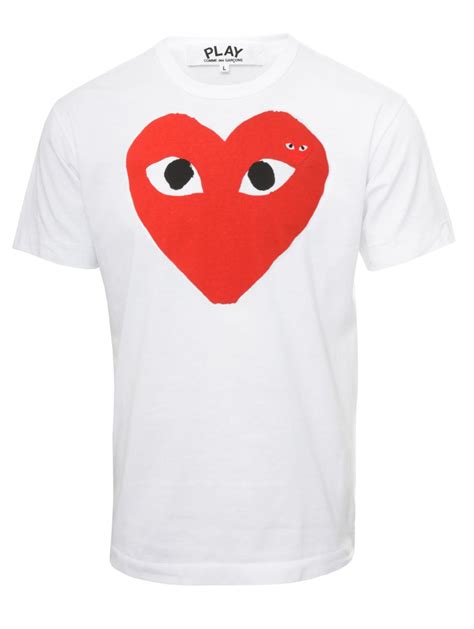 Comme des garçons Play Mens Red Heart Logo T-shirt White in Red for Men ...