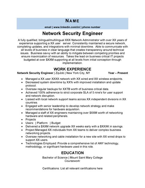 Network Security Engineer Resume Example & 3 Expert Tips | ZipJob