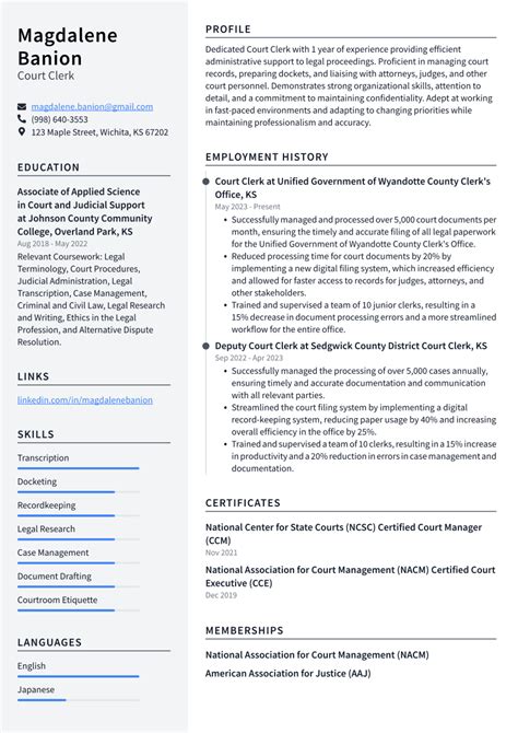 Court Clerk Resume Examples and Templates | ResumeCat