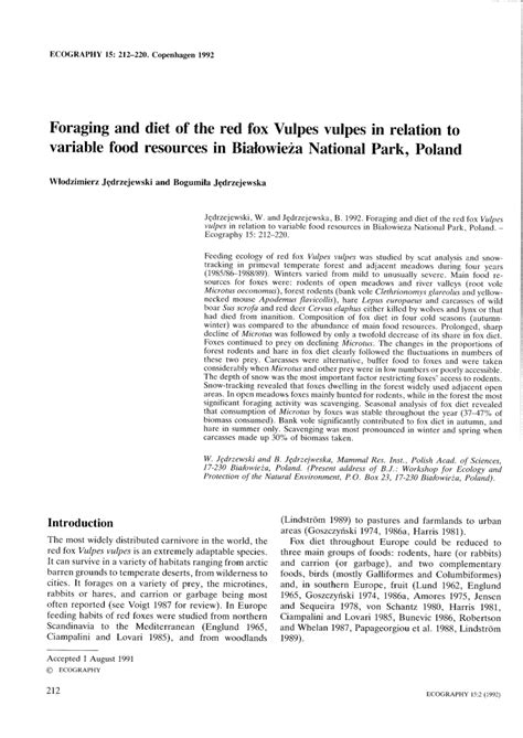 (PDF) Foraging and diet of the red fox Vulpes vulpes in relation to variable food resources in ...