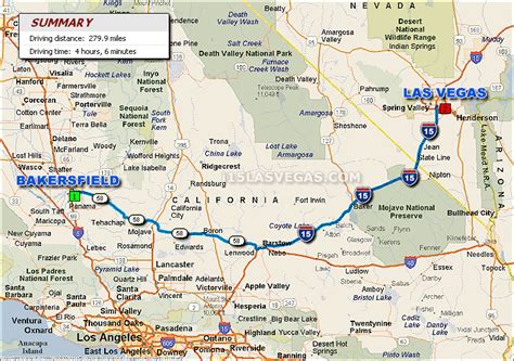 Bakersfield to Las Vegas Driving Distance Map