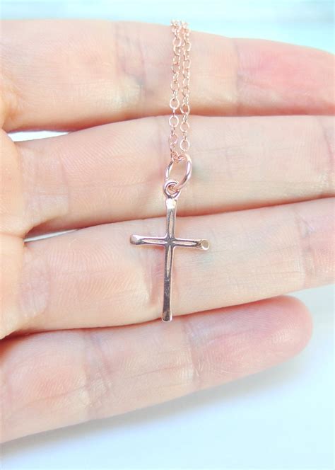 Rose Gold Cross Necklace Cross Charm Rose Gold Cross Pendant - Etsy