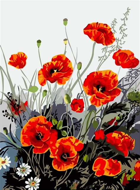 Poppy Flower Canvas Painting DIY Frameless Picture Painting By Numbers ...