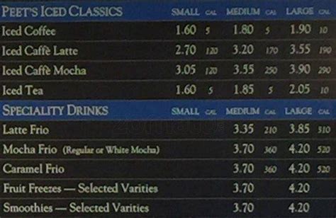 Menu at Peet's Coffee cafe, Bellevue