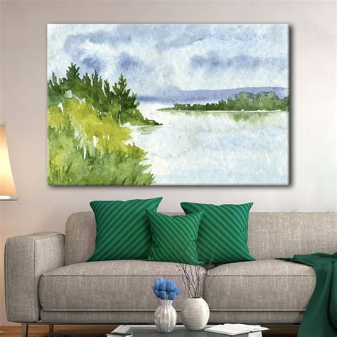 wall26 Canvas Wall Art - Watercolor Style Landscape Mountains Trees ...