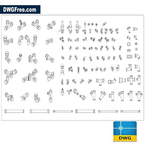 Pipe fittings elbows Drawing. Download in Autocad. DwgFree