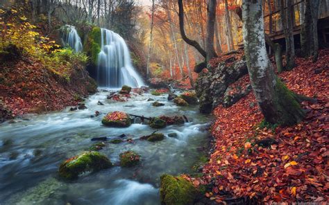 Autumn In The Grand Canyon Of Crimea Silver Stream Waterfall Ukraine Landscape Photography Ultra ...