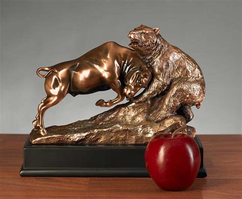 Classic Dueling Bull & Bear Statue Bronzed Bull and Bear Sculpture ...