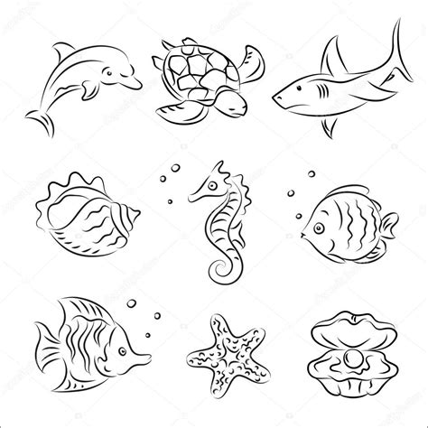 Sea Life Vector Sketch Set — Stock Vector © igorij #4090909