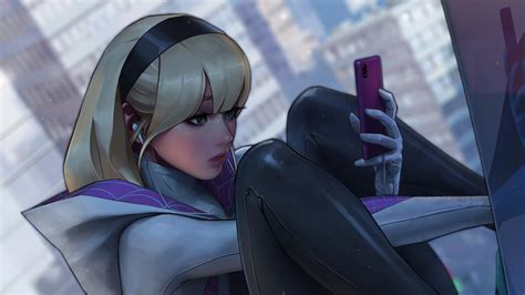 1920x1080 Spider Gwen Using Phone Laptop Full HD 1080P ,HD 4k Wallpapers,Images,Backgrounds ...