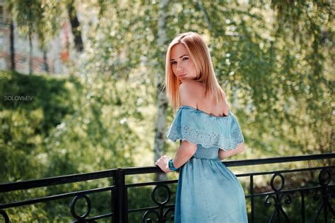 standing, blonde, Solovbev, outdoors, strapless dress, dress, portrait, women, HD Wallpaper ...