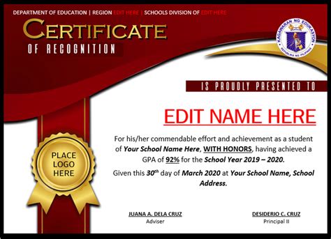 Deped Cert Of Recognition Template - clean blue certificate of appreciation template design ...