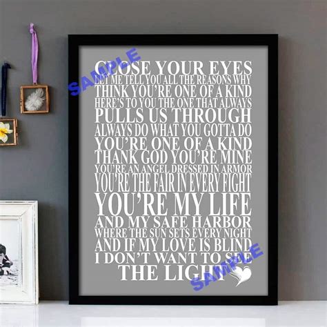 "Close Your Eyes" Michael Buble - Framed Lyrics Wall Art Design